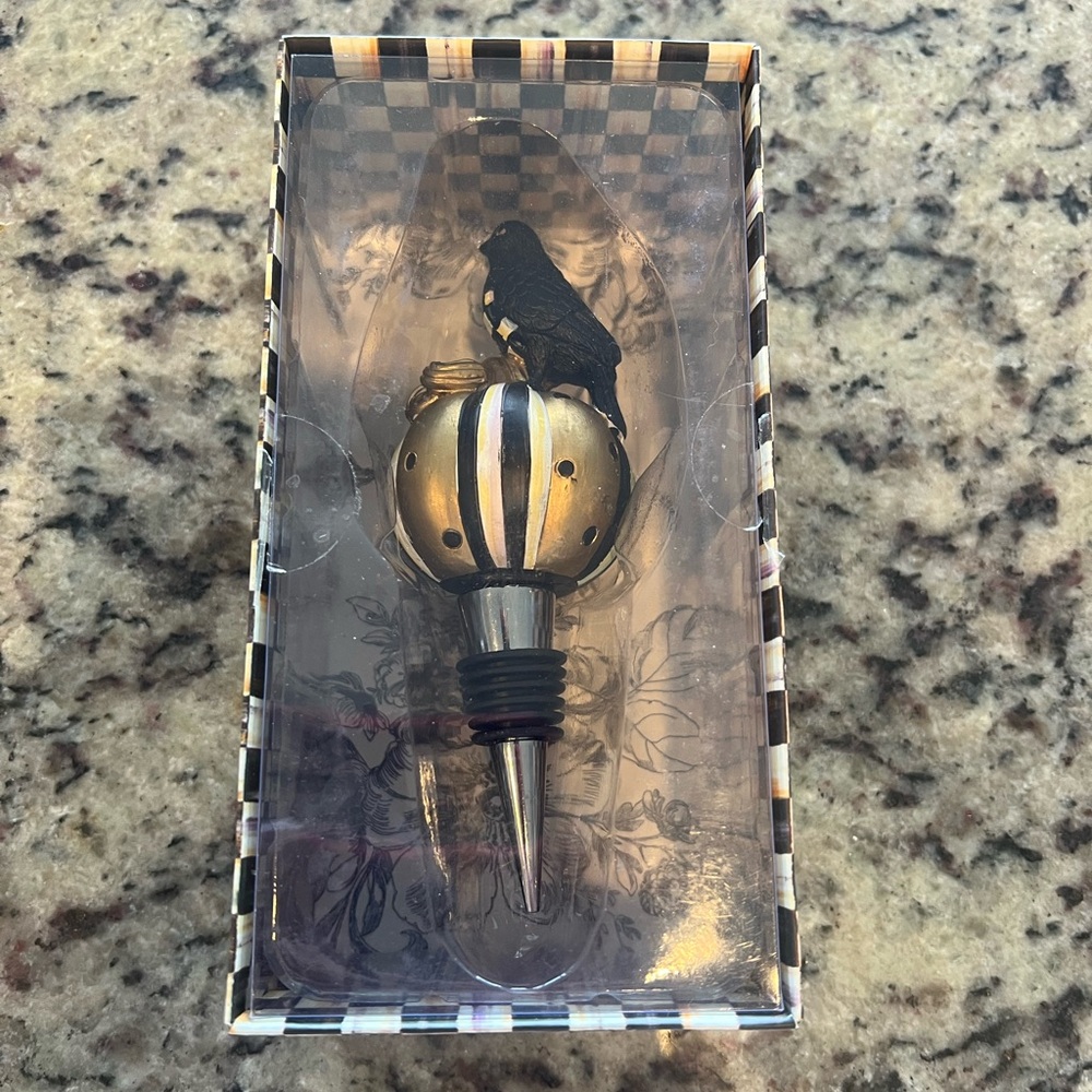 MacKenzie-Childs Crow on Pumpkin Bottle Stopper In Box. Great used condition.